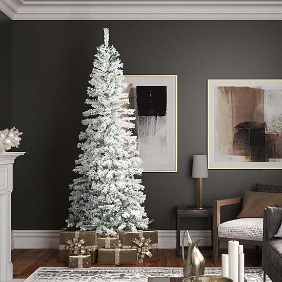  7.5' Flocked Pencil Christmas Tree