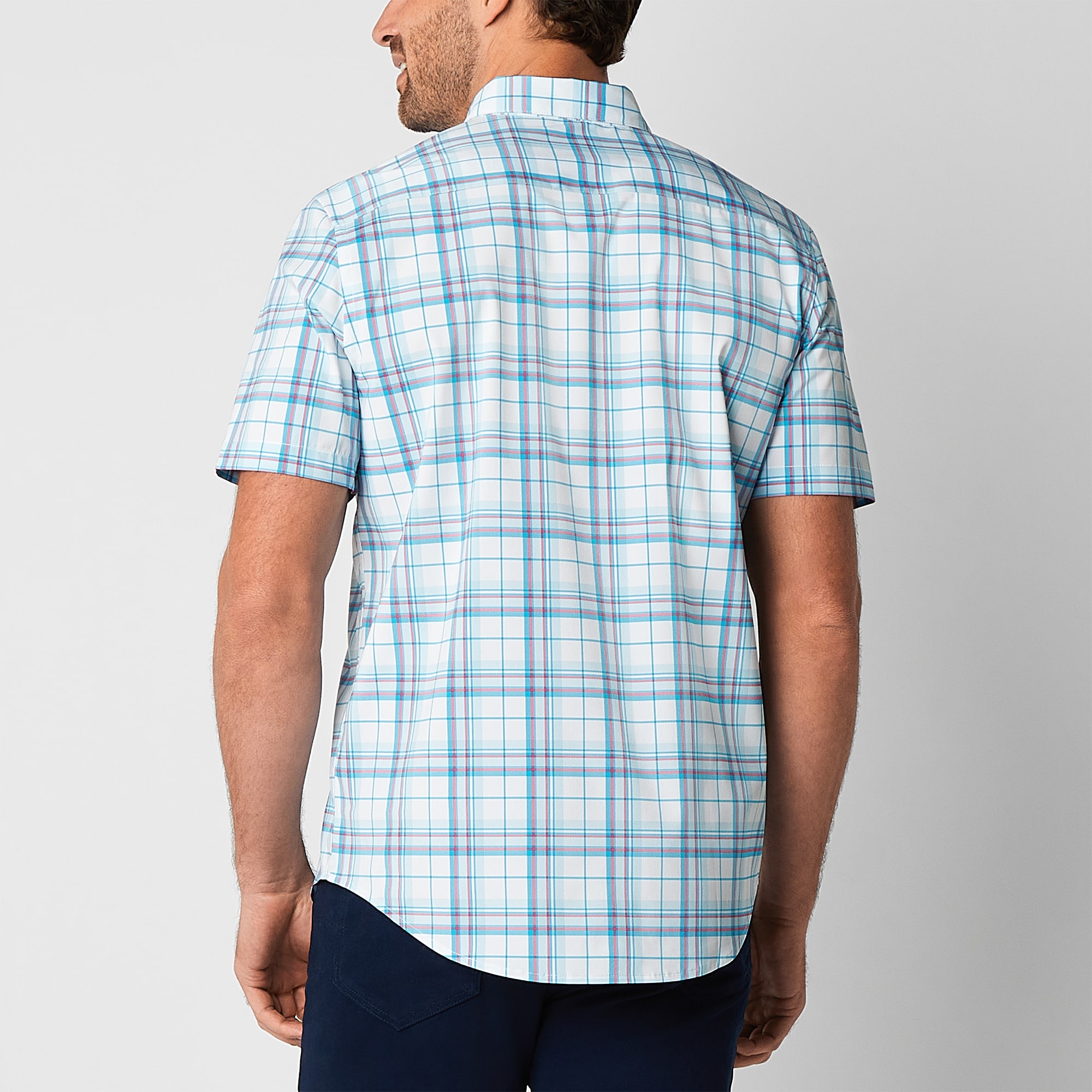St. John's Bay Performance Mens Short Sleeve Slim Fit Wrinkle Free Button-Down Shirt