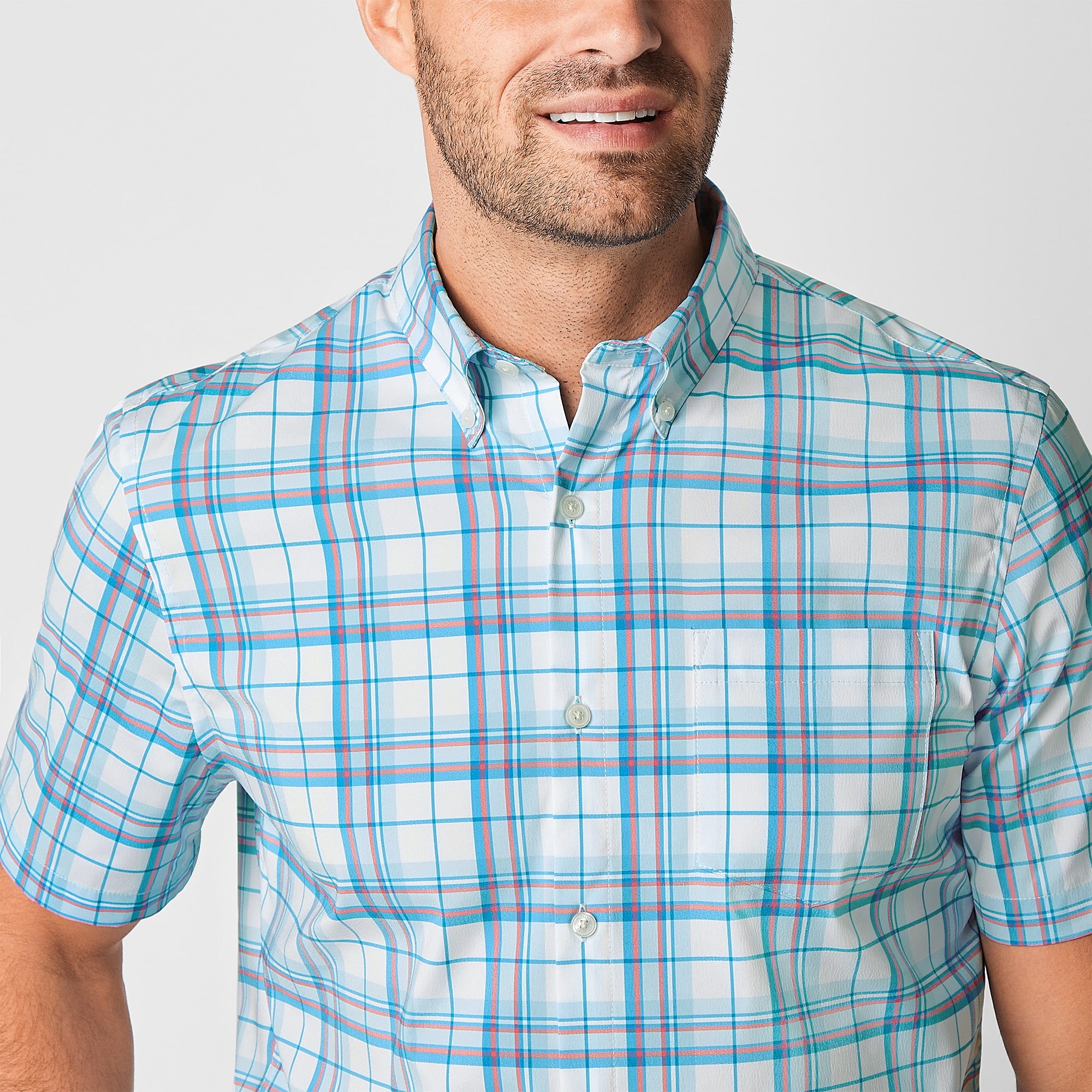 St. John's Bay Performance Mens Short Sleeve Slim Fit Wrinkle Free Button-Down Shirt