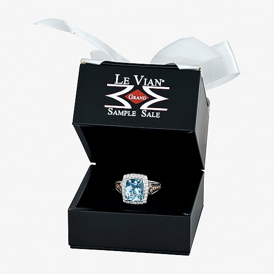 Le Vian® Grand Sample Sale™ Ring featuring 3 CT. Blue Topaz 1/6 CT. Chocolate Diamonds® 1/4 CT. Vanilla Diamonds® set in 14K Vanilla Gold®