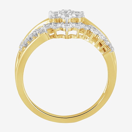 Womens 1 CT. T.W. Lab Grown White Diamond 10K Gold Side Stone Cocktail Ring