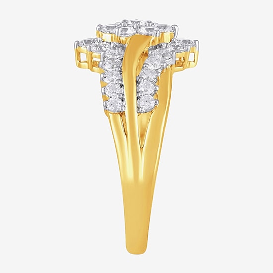 Womens 1 CT. T.W. Lab Grown White Diamond 10K Gold Side Stone Cocktail Ring