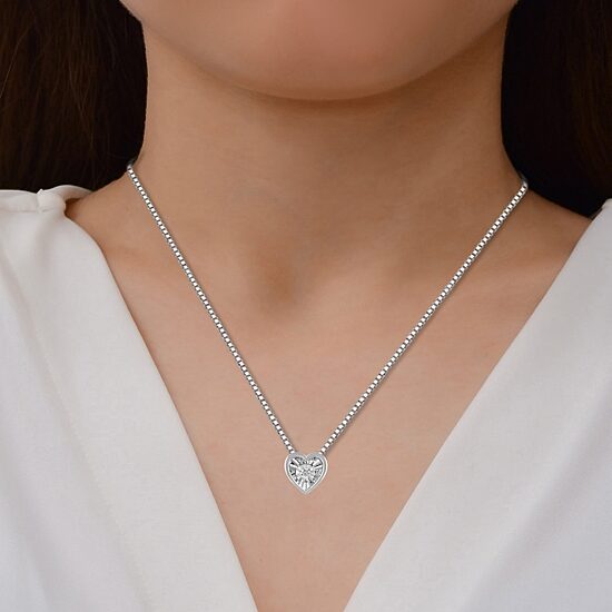 Womens 1/10 CT. T.W. Lab Grown White Diamond Sterling Silver Heart 18 Inch Pendant Necklace