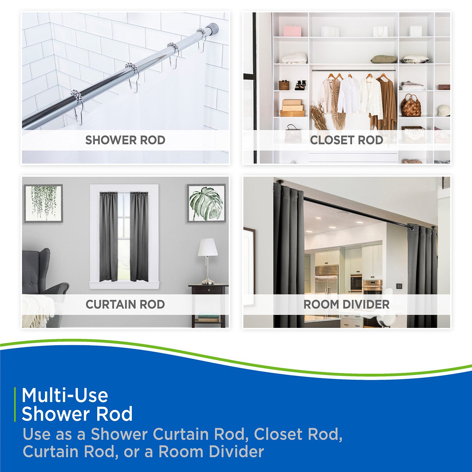 Kenney Twist & Fit No Tools 24-40 IN Adjustable Tension Stall Shower Curtain Rod