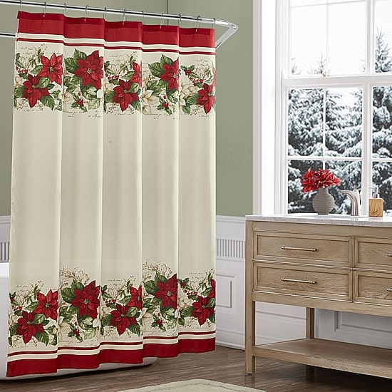 Elrene Home Fashions Red & White Poinsettia Shower Curtain