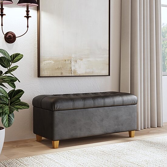 Kinfine Homepop Hainsley Storage Bench in Faux Leather
