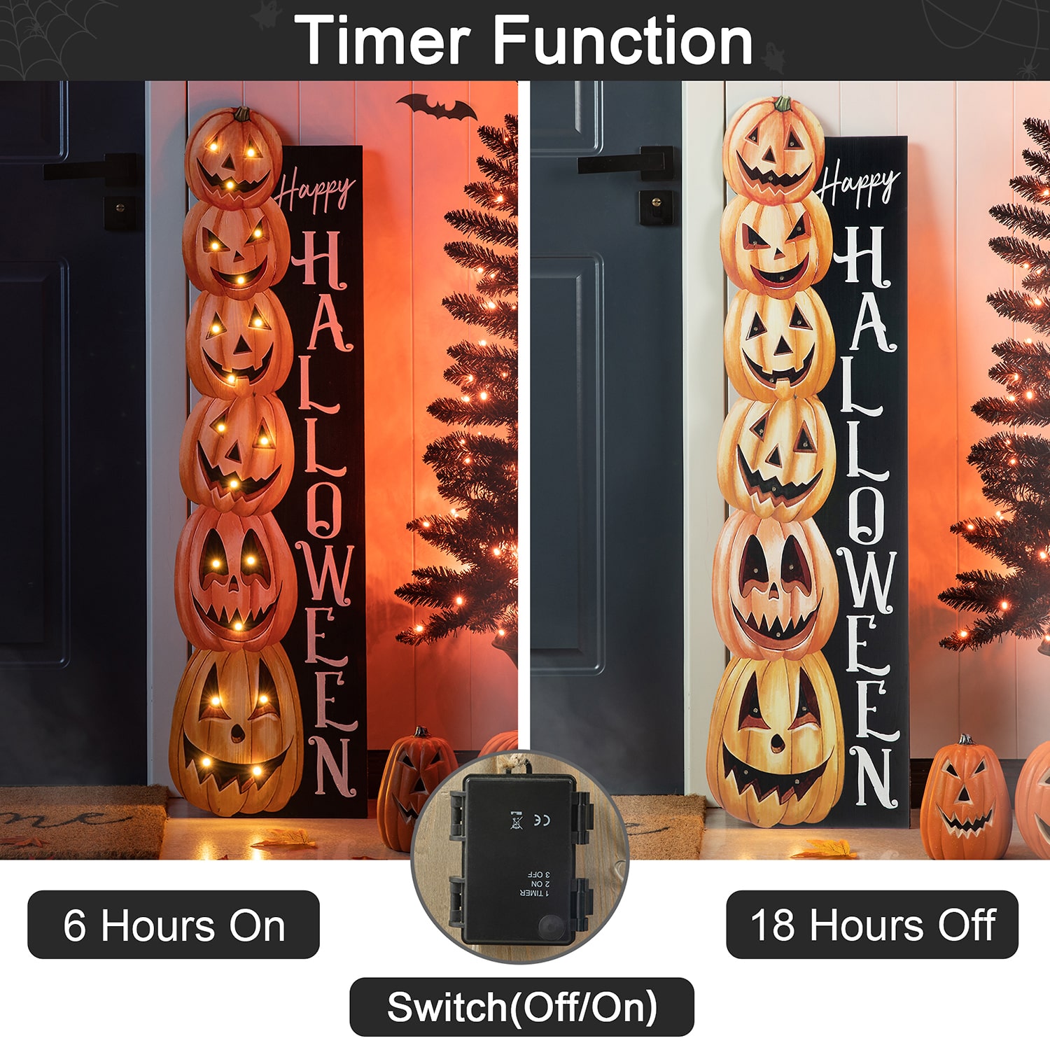 Glitzhome "42""H Lighted Wooden Porch Sign" Halloween Porch Sign