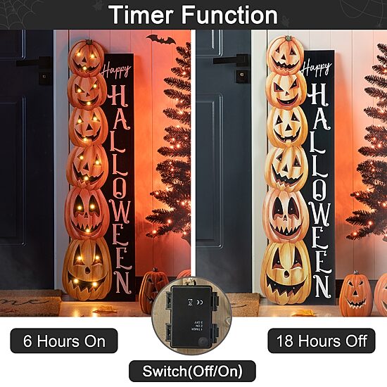 Glitzhome 42" Lighted Wooden Pumpkin Porch Sign