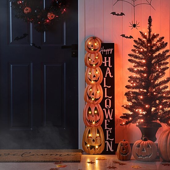 Glitzhome 42" Lighted Wooden Pumpkin Porch Sign