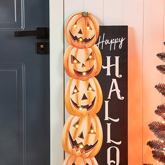 Glitzhome 42" Lighted Wooden Pumpkin Porch Sign