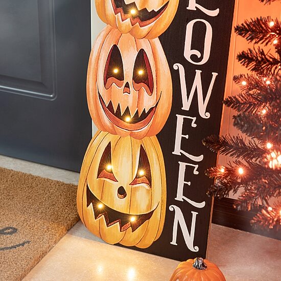 Glitzhome 42" Lighted Wooden Pumpkin Porch Sign