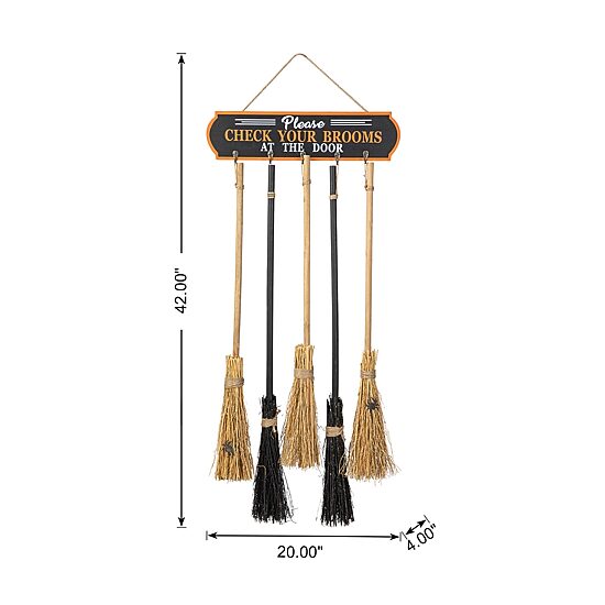 Glitzhome "42"" Wooden Brooms Parking Decor" Halloween Porch Sign