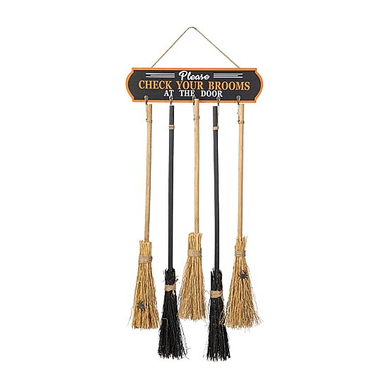 Glitzhome "42"" Wooden Brooms Parking Decor" Halloween Porch Sign
