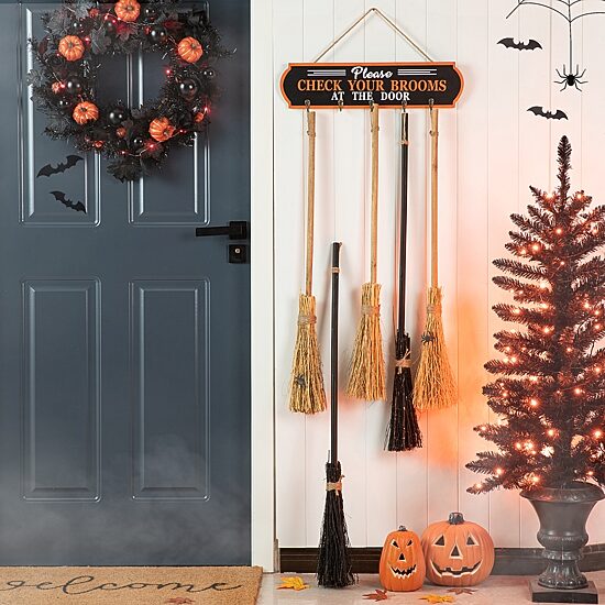 Glitzhome "42"" Wooden Brooms Parking Decor" Halloween Porch Sign