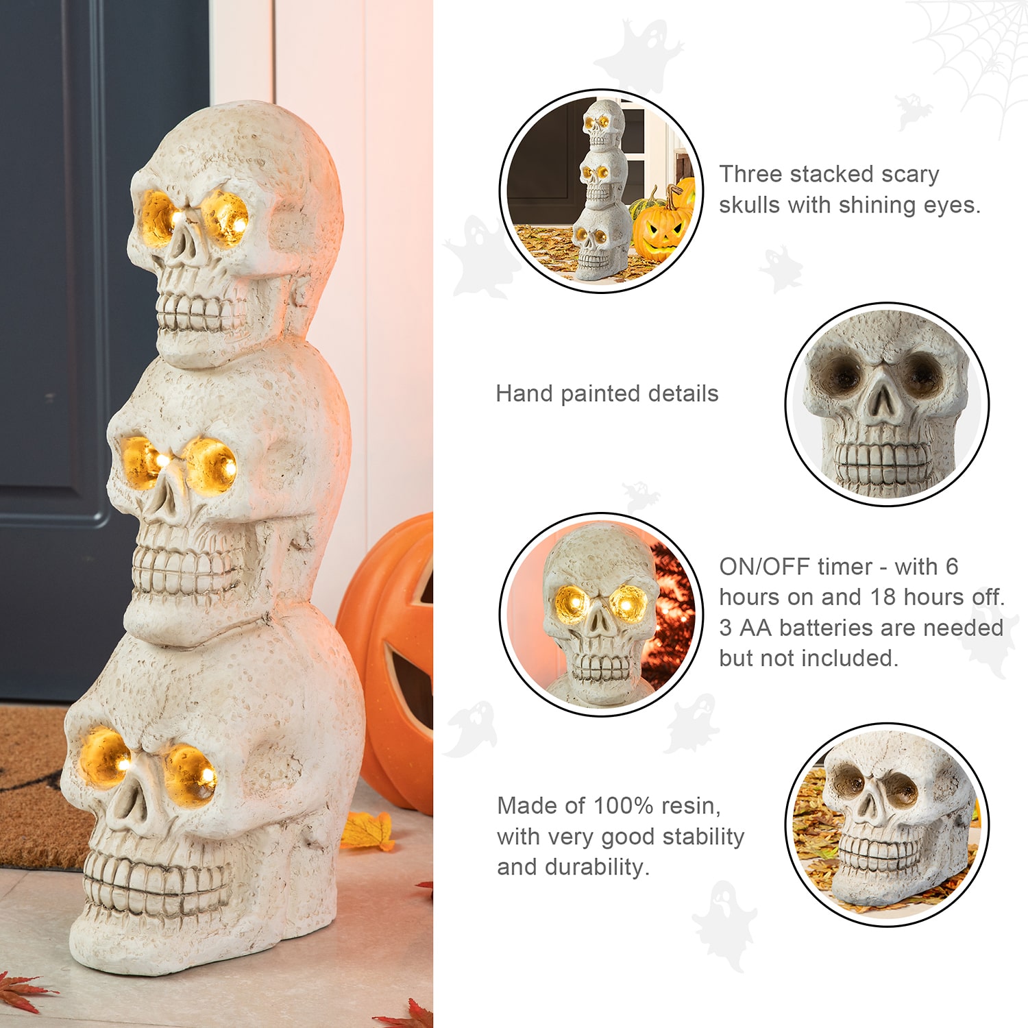 Glitzhome "25.5""Ligted Mgo Skull Porch Decor" Halloween Porch Sign