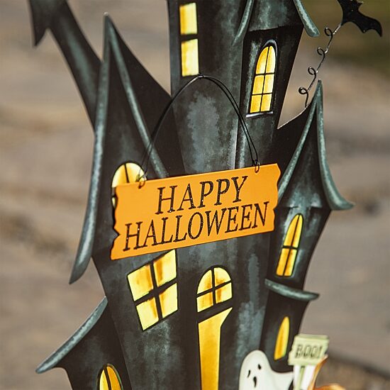 Glitzhome "32"" Metal Haunted House Yard Stake" Halloween Yard Art