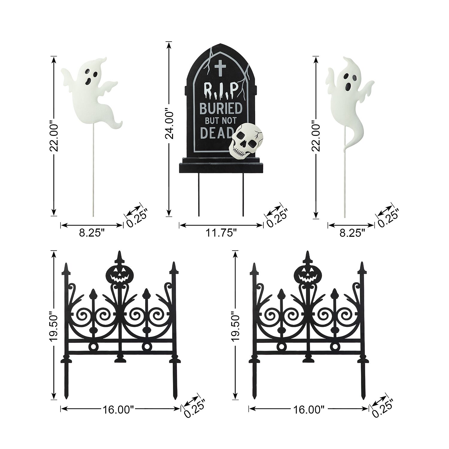 Glitzhome "24"" Metal Graveyard Set Yard Stake" Halloween Yard Art
