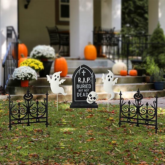 Glitzhome "24"" Metal Graveyard Set Yard Stake" Halloween Yard Art