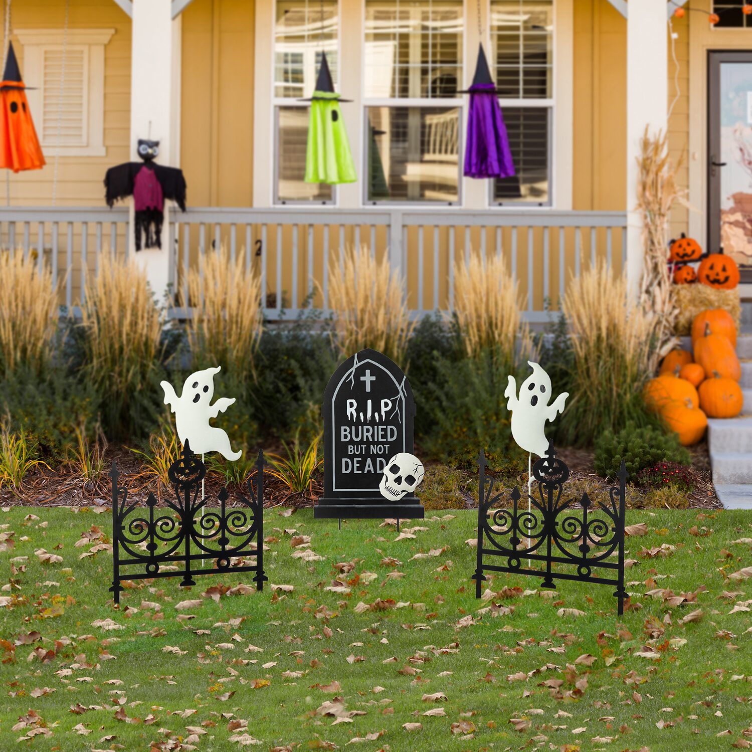 Glitzhome "24"" Metal Graveyard Set Yard Stake" Halloween Yard Art
