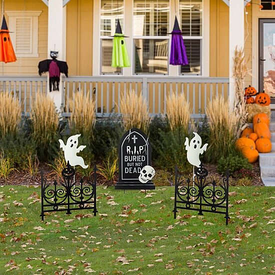 Glitzhome "24"" Metal Graveyard Set Yard Stake" Halloween Yard Art