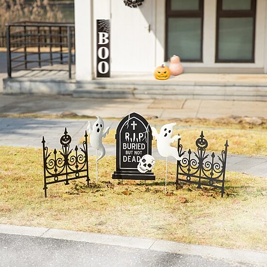 Glitzhome "24"" Metal Graveyard Set Yard Stake" Halloween Yard Art