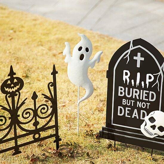 Glitzhome "24"" Metal Graveyard Set Yard Stake" Halloween Yard Art