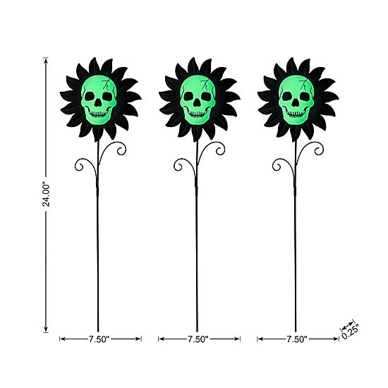 Glitzhome "24""Metal Sunflower Skulls Yard Stake" Halloween Yard Art
