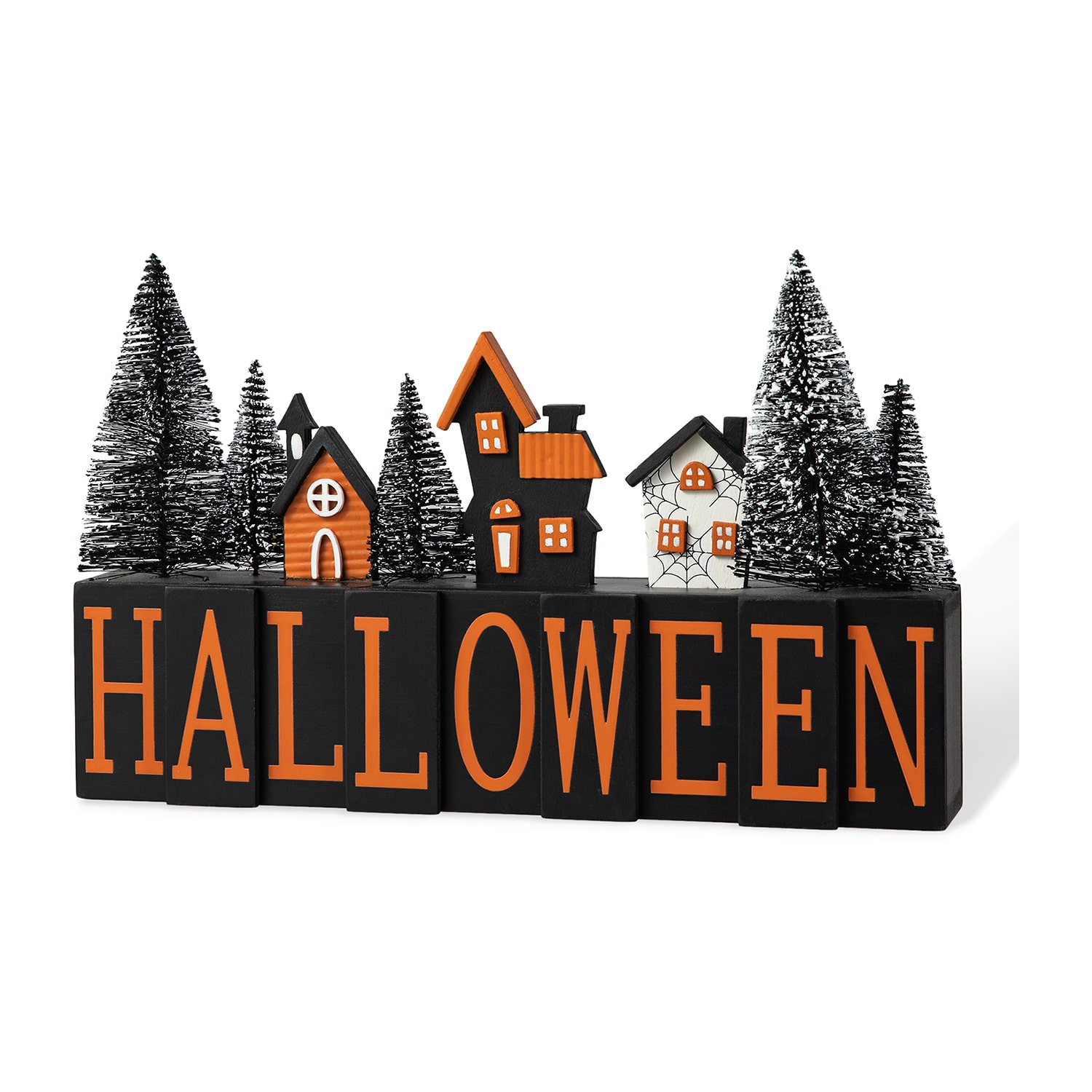 Glitzhome 14"Wooden Haunted House Table Sign Halloween Tabletop Decor