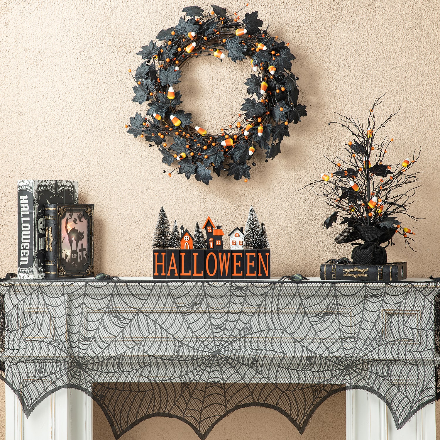 Glitzhome 14"Wooden Haunted House Table Sign Halloween Tabletop Decor