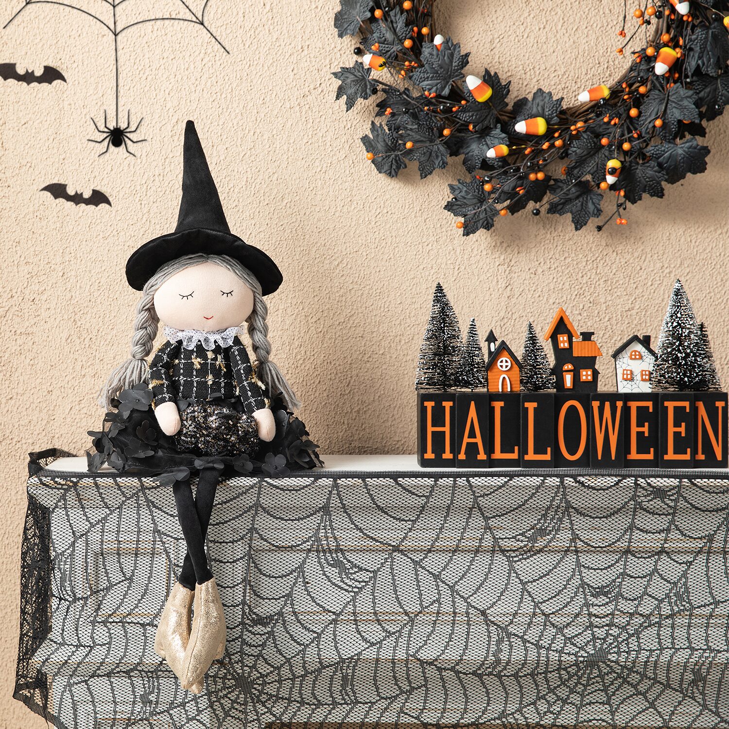 Glitzhome 29" Fabric Dressed Witch Sitter Table Décor Halloween Tabletop Decor