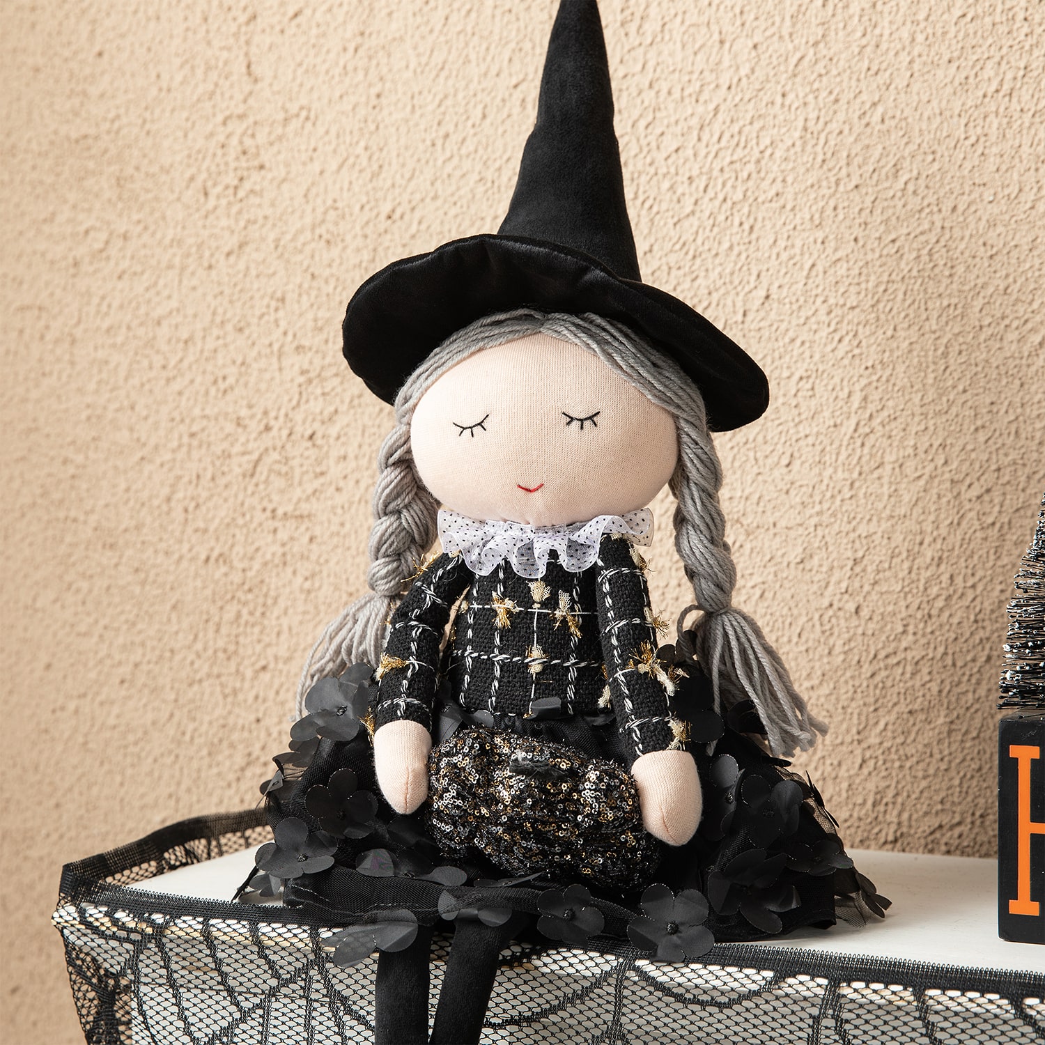 Glitzhome 29" Fabric Dressed Witch Sitter Table Décor Halloween Tabletop Decor
