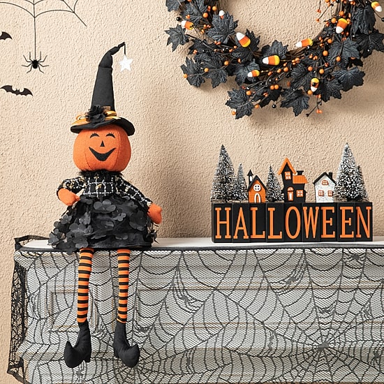 Glitzhome 30" Fabric Dressed Pumpkin Sitter Tabletop Decor