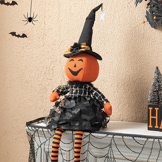 Glitzhome 30" Fabric Dressed Pumpkin Sitter Tabletop Decor