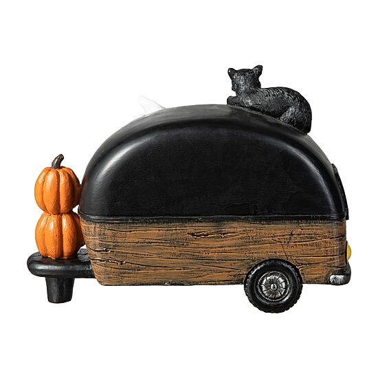 Glitzhome 9.25"Camperw/Ghost & Pumpkin & Cat Table Tabletop Decor