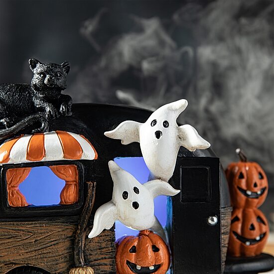 Glitzhome 9.25"Camperw/Ghost & Pumpkin & Cat Table Tabletop Decor
