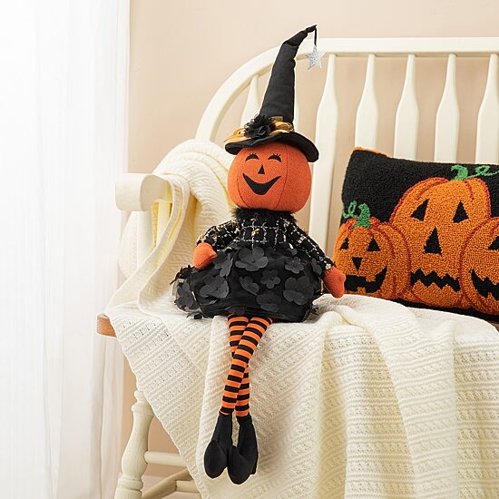 Glitzhome 30" Fabric Dressed Pumpkin Sitter Tabletop Decor