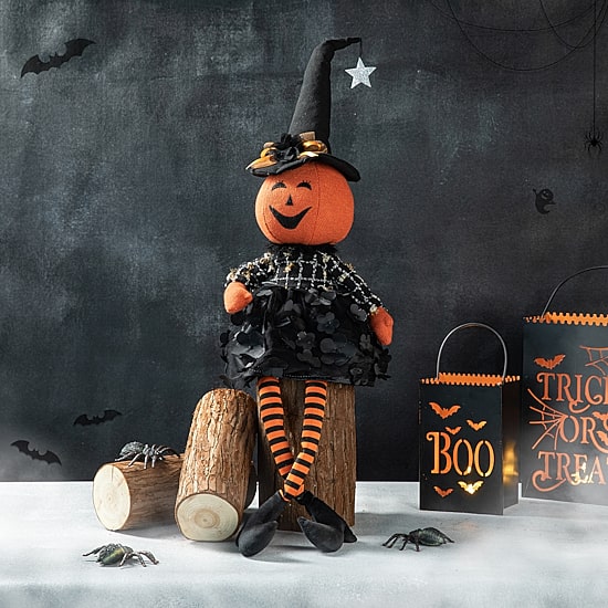Glitzhome 30" Fabric Dressed Pumpkin Sitter Tabletop Decor