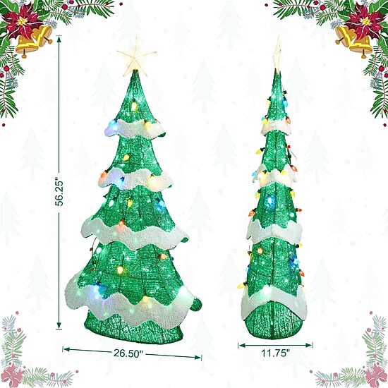 Glitzhome 56.25" Lighted Mesh Tree Christmas Yard Art