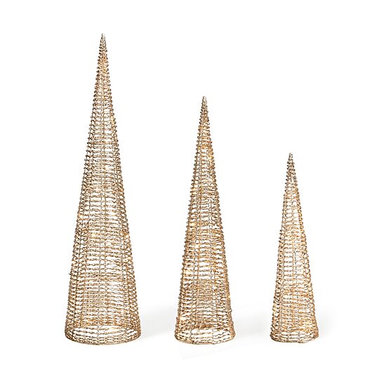 Glitzhome Lighted Plastic Gold Cone Tree Christmas Yard Art