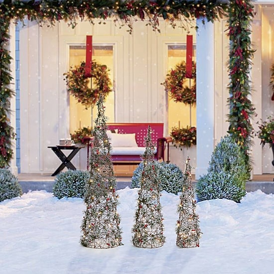 Glitzhome Lighted Plastic Cone Tree Christmas Yard Art