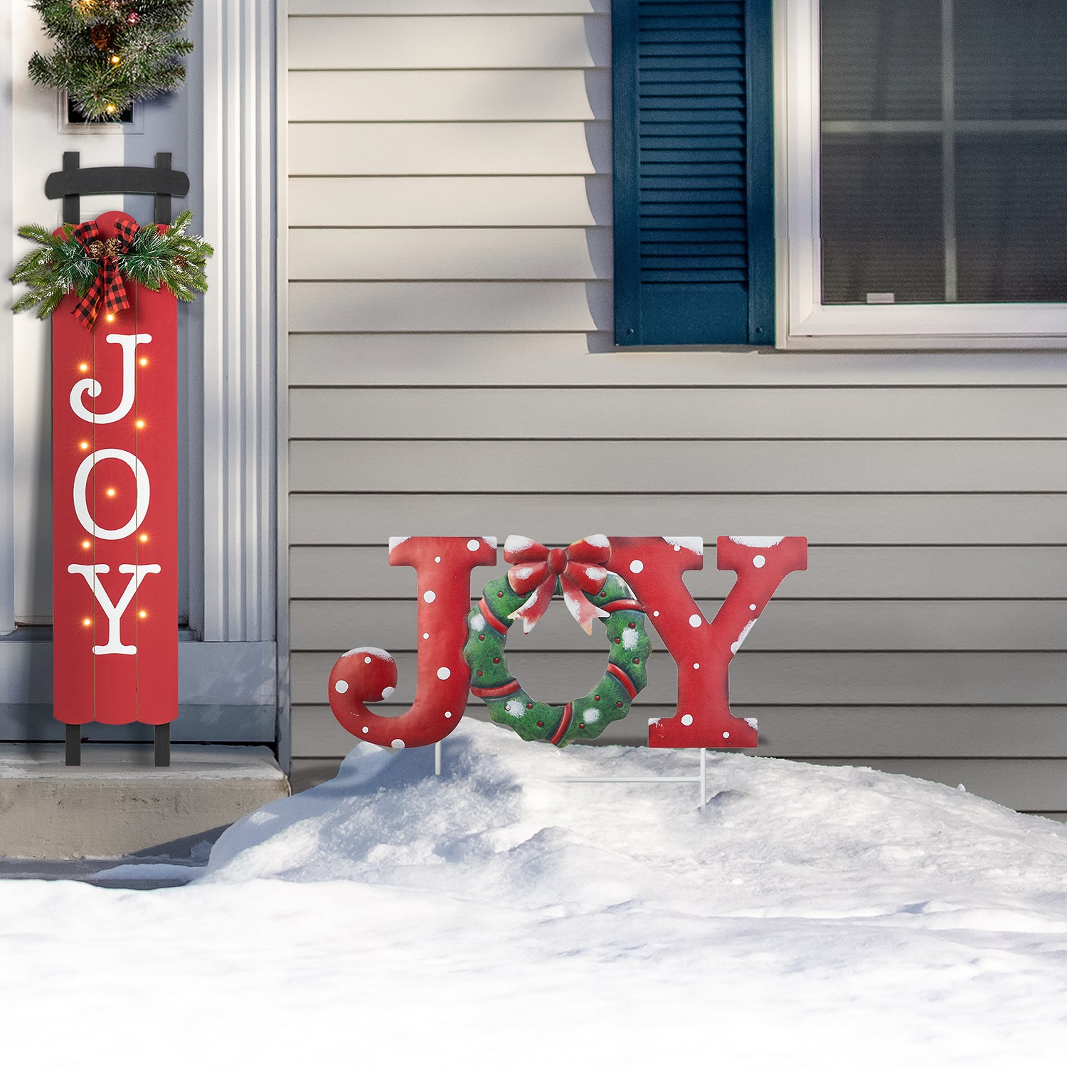 Glitzhome 29.25" Metal Joy Christmas Yard Art
