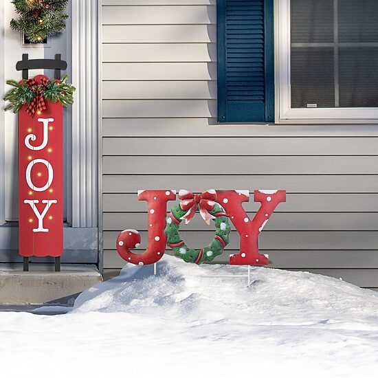 Glitzhome 29.25" Metal Joy Christmas Yard Art