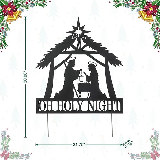 Glitzhome 30" Metal  Silhouette Nativity Christmas Yard Art