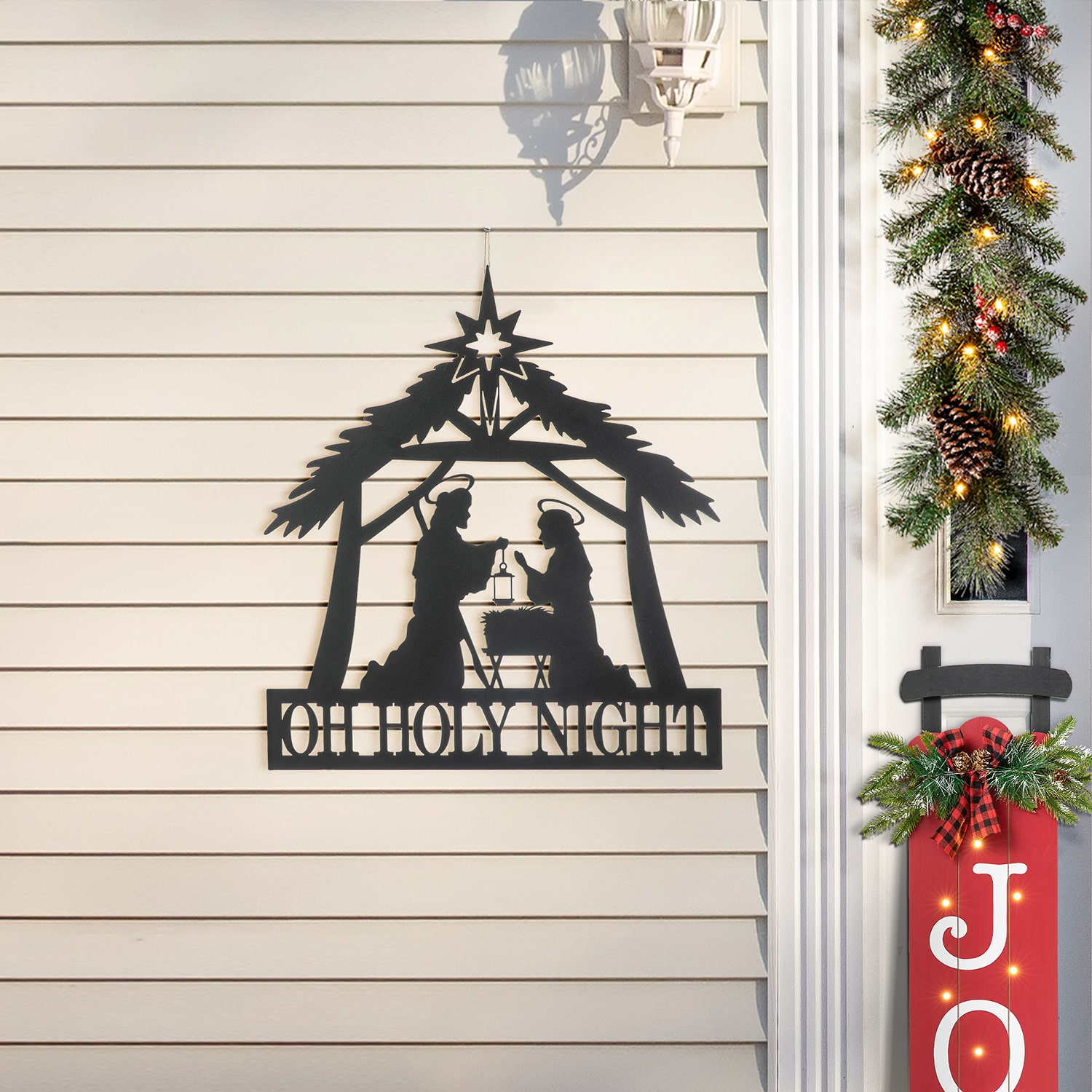 Glitzhome 30" Metal  Silhouette Nativity Christmas Yard Art