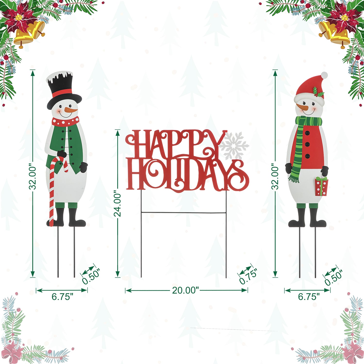 Glitzhome Metal Happy Holidays Christmas Yard Art