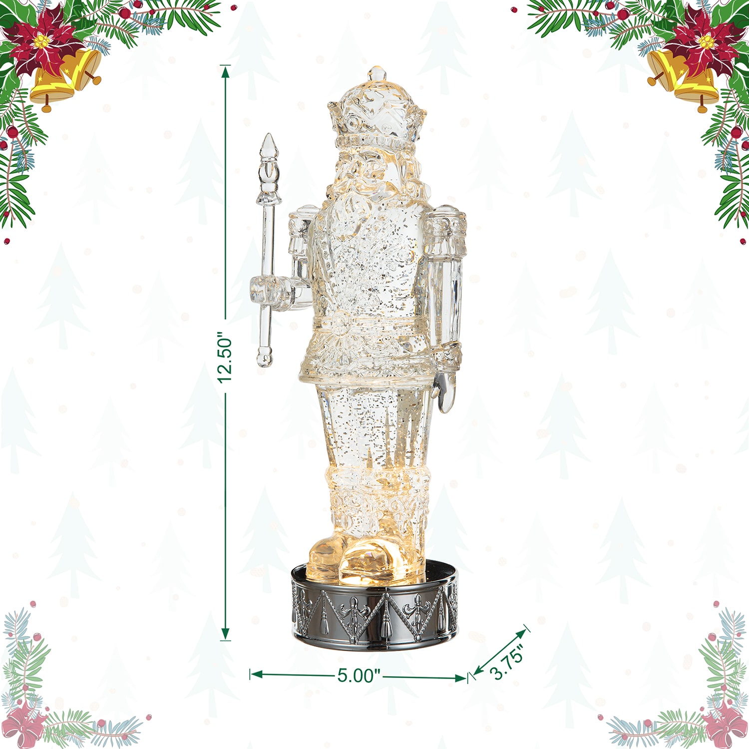 Glitzhome 12.5" Nutcracker Christmas Snow Globe
