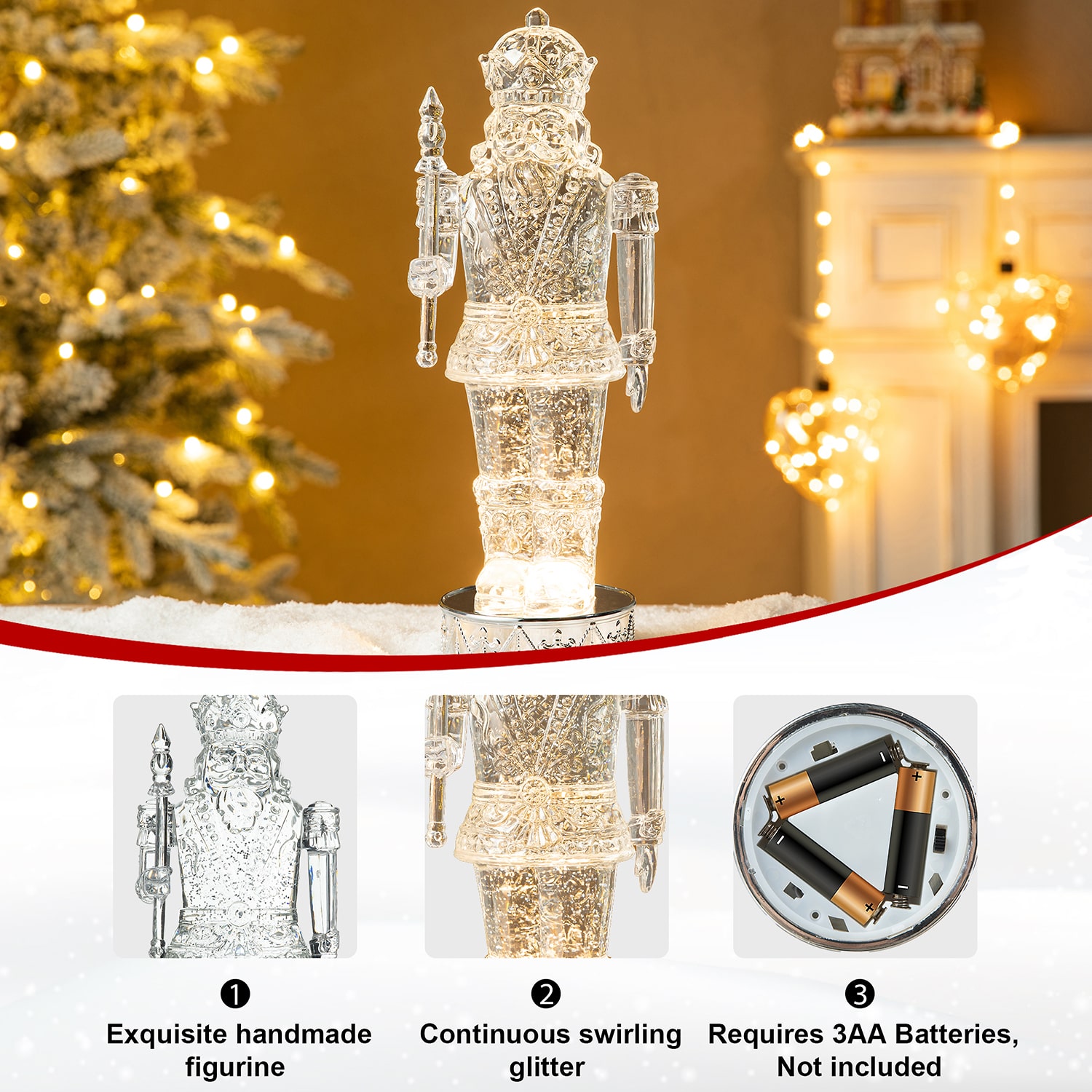 Glitzhome 12.5" Nutcracker Christmas Snow Globe