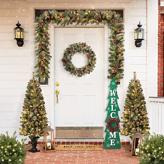 Glitzhome 42" Wood Welcome Christmas Porch Sign