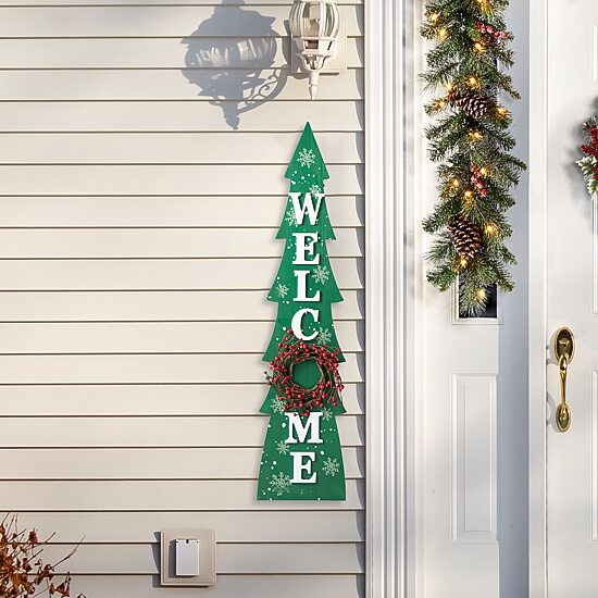 Glitzhome 42" Wood Welcome Christmas Porch Sign