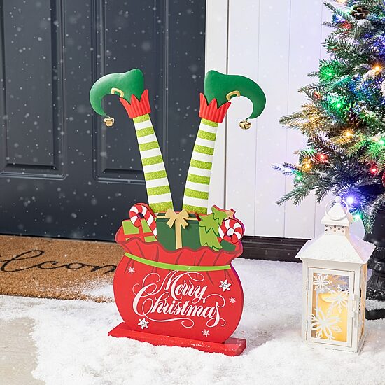 Glitzhome 24.5" Wooden And Metal Gift Box Christmas Porch Sign